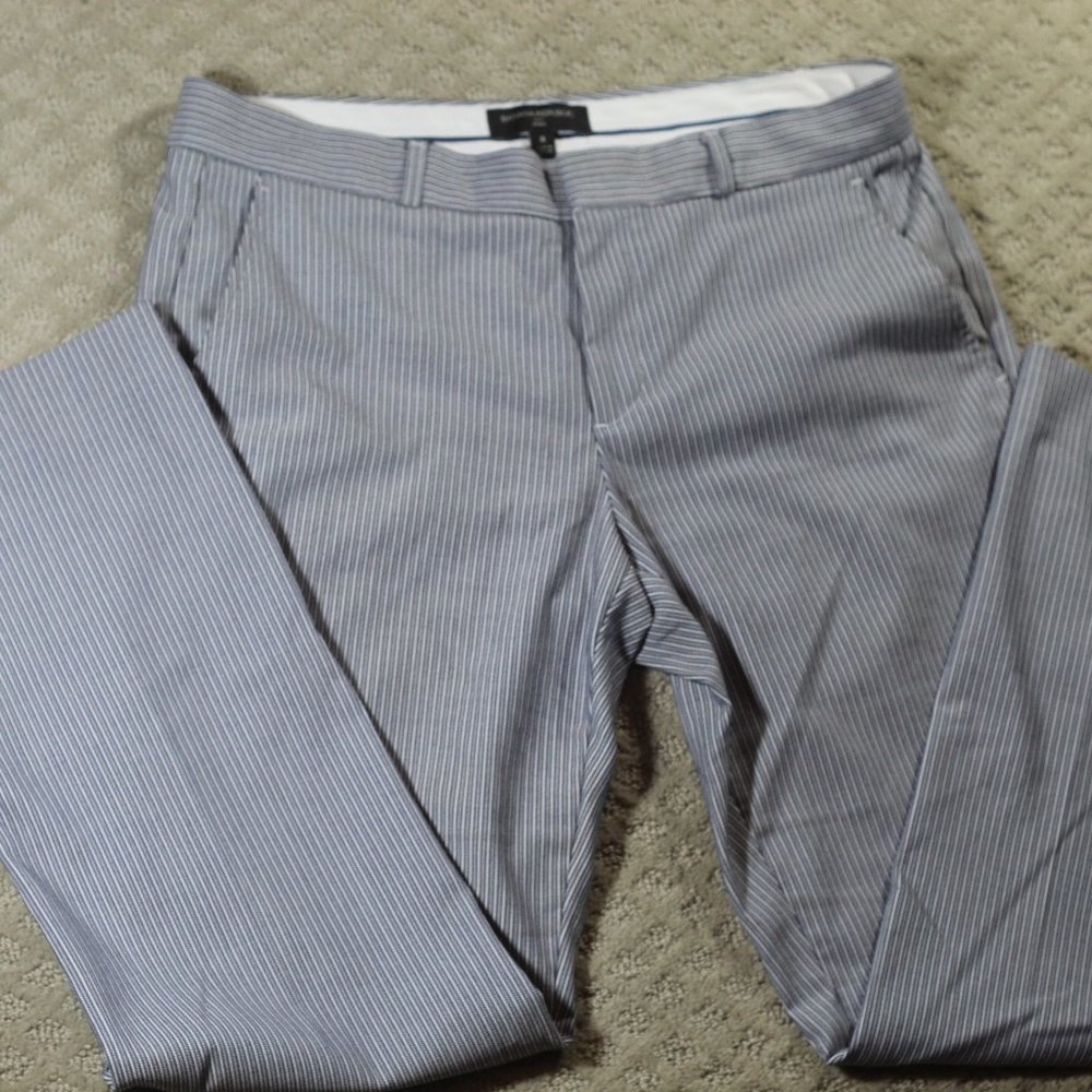 Banana Republic Sz 8 Blue Twill Striped Ryan Fit Straight Leg Mid Rise Pant NWOT